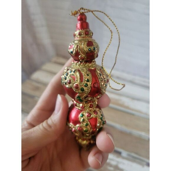 Red Gold Victorian ornament beaded Xmas tree - Picture 6 of 8